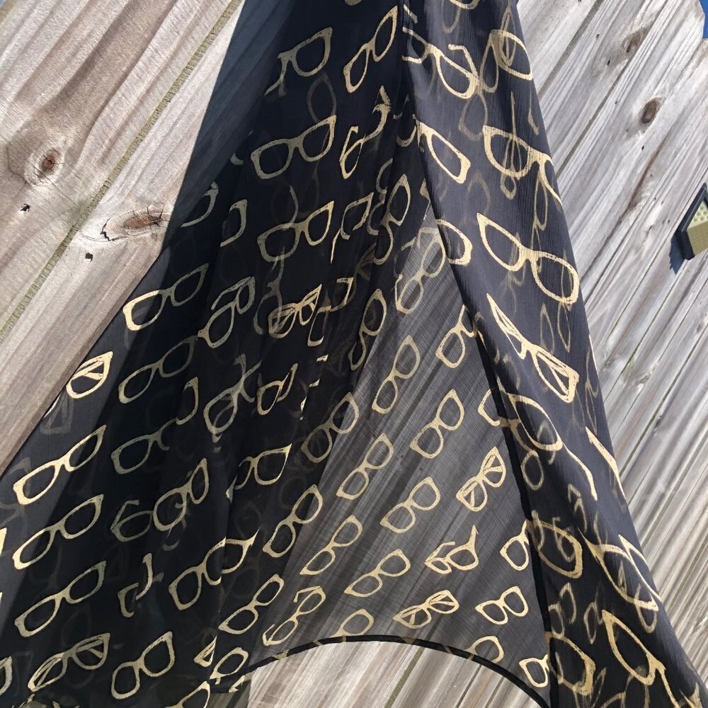 Anthropologie Eva Franco 6 Maxi Skirt Black Tan Bookish Sheer Overlay Glasses - Picture 7 of 10